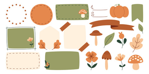 Autumn frames, borders natural decorative templates with fall ornament elements hand drawn set