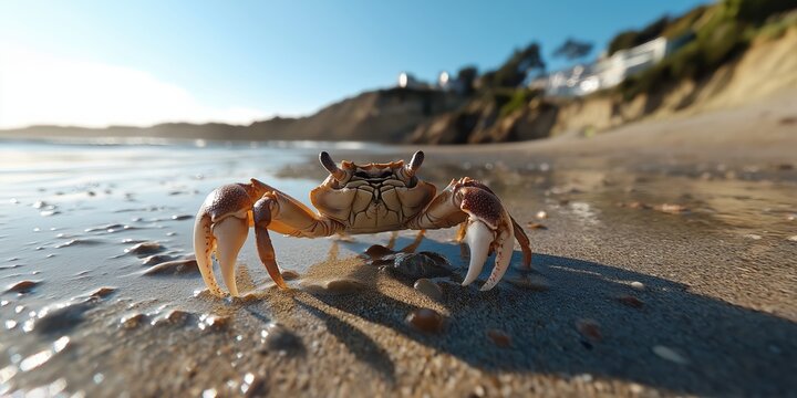 A fiddler crab near a tide pool during a warm summer afternoon