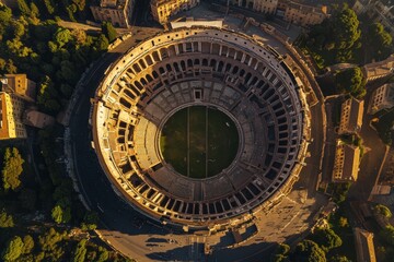 Obraz premium Aerial view of the iconic coliseum captured by drone photography showcasing ancient architecture