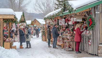 Fototapeta premium Christmas shopping,sales,Mall decorated for Christmas. People looking for gifts and preparing for the holidays.Abstract blurred out-of-focus background image.Christmas holiday,Christmas shopping,sale