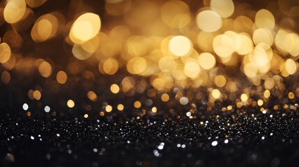 Abstract photography of glittering lights in gold and black with a soft focus effect