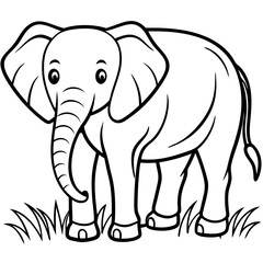 Fototapeta premium An elephant standing in a field of grass line art 