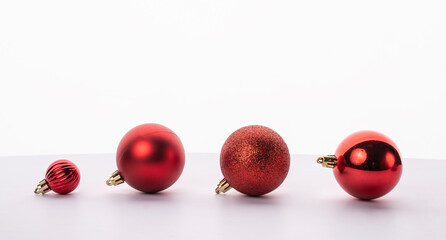 Red Christmas balls isolated on white background