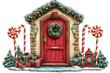 Christmas decoration of houses door.