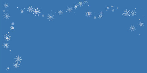 Snowflakes. Snow, snowfall. Falling scattered white snowflakes on a blue background.