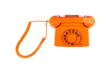 vintage orange telephone with handset isolated on white background