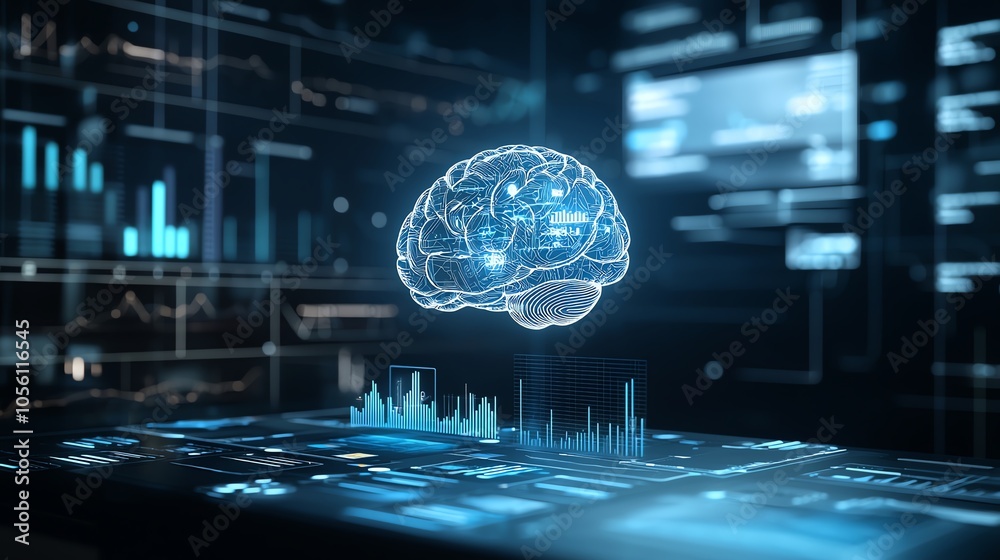 Aufkleber a futuristic digital brain visualization, representing artificial intelligence and advanced data ana