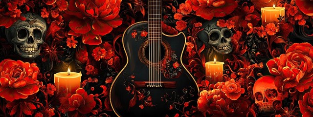 Muertos day dead mexican dia mexico skull de background pattern. Dead los halloween day muertos flower seamless sugar picado holiday catrina paper poster skeleton texture marigold paint element altar