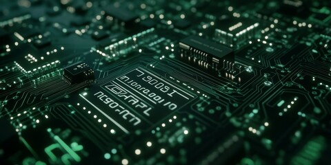 Fototapeta premium The idea of artificial intelligence (AI) shown as words on a computer circuit board.