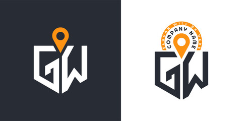 GW Location Logo Bundle. Letter GW Logo Dual Vector Icons for Recruitment and Navigation