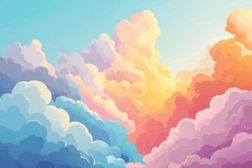 colorful illustration, flat colors, puffy clouds 