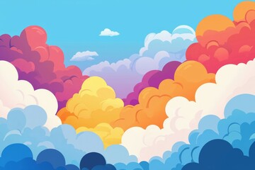 colorful illustration, flat colors, puffy clouds 