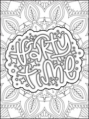 Happy New Year Quote Coloring Page for Adults. New Year Mandala Quote Coloring Page.