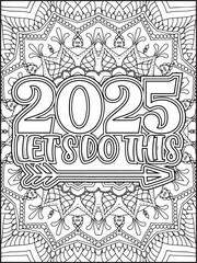 Happy New Year Quote Coloring Page for Adults. New Year Mandala Quote Coloring Page.