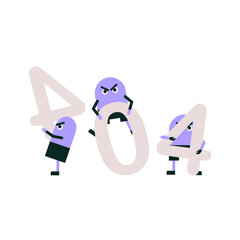 Angry Cartoon Characters With 404 Error Symbolizing Page Not Found, Flat Vector Illustration, Isolated On White Background