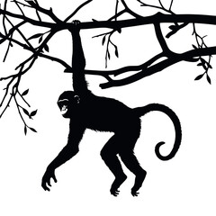 a monkey a monkey hanging on the tree stick vector silhouette