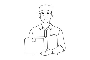 Single Line Drawing of a Delivery Person with Parcel – Clean Vector Art