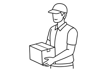 Single Line Drawing of a Delivery Person with Parcel – Clean Vector Art