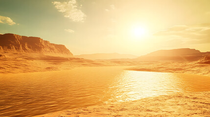 A Mirage Over the Desert: Exploring the Illusion of Water and Oasis in a Vibrant Landscape