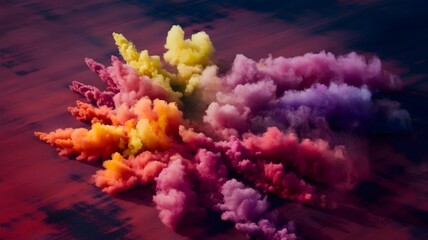 Fototapeta premium Vibrant dust explosion spreading on dark red background