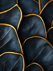 Dramatic close-up of blue and gold leaves arranged artistically