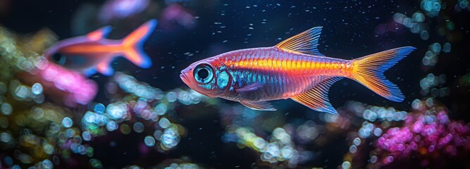 Fototapeta premium Colorful tropical fish swimming among coral in a vibrant marine environment