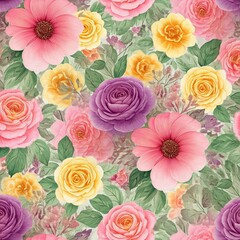 Abstract floral repeat pattern with vibrant colors and intricate designs, floral, abstract, repeat, pattern, vibrant, colors