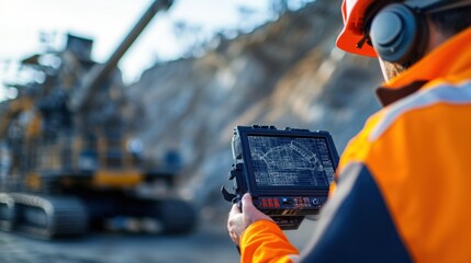 Fototapeta premium Worker Using a Tablet for Construction