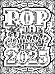 Happy New Year Quote Coloring Page for Adults. New Year Mandala Quote Coloring Page.