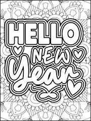 Happy New Year Quote Coloring Page for Adults. New Year Mandala Quote Coloring Page.