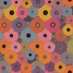 Abstract floral repeat pattern with vibrant colors and intricate designs, floral, abstract, repeat, pattern, vibrant, colors