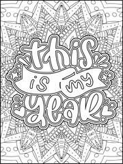 Happy New Year Quote Coloring Page for Adults. New Year Mandala Quote Coloring Page.