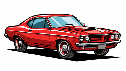 Classic Red Muscle Car Illustration: Retro American Automobile Art. Old vintage muscle car 