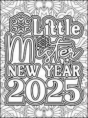 Happy New Year Quote Coloring Page for Adults. New Year Mandala Quote Coloring Page.