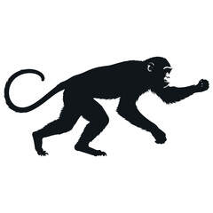 a monkey running vector silhouette, fill with black color, isolated white background