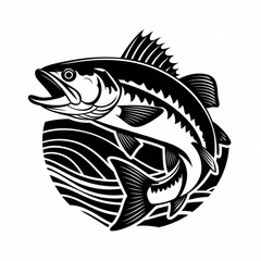 Bass fish Silhouette line art vector illustration design 