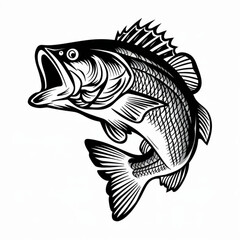 Bass fish Silhouette line art vector illustration design 
