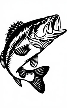 black bass fish jumping up clip art preview