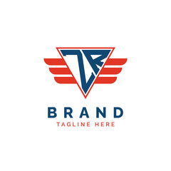 Patriotic ZR Logo Initials. Letter ZR Winged Logo. Red and Blue Triangle ZR with Wing for Aviation, Delivery Services, Sports, Military and Security Agencies