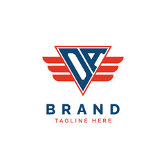 Patriotic OA Logo Initials. Letter OA Winged Logo. Red and Blue Triangle OA with Wing for Aviation, Delivery Services, Sports, Military and Security Agencies