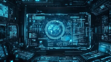 Obraz premium dark blue beautiful technology frame of computer interface