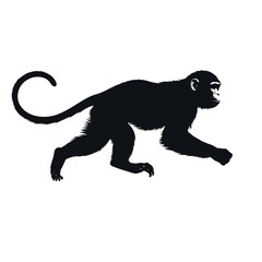 a monkey running vector silhouette, fill with black color, isolated white background