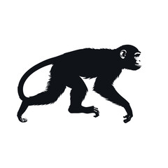 a monkey running vector silhouette, fill with black color, isolated white background