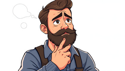 Fototapeta premium Difficult times. Portrait of a cheerless sad bearded man holding his hand together while thinking about his problems isolated with white highlights, png