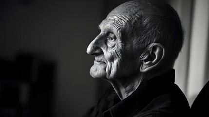 A senior man looks wistfully into the distance.