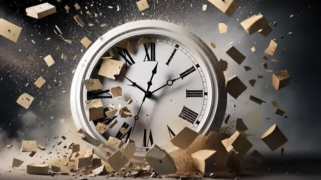 Surreal Exploding Clock Representing Time and Destruction


