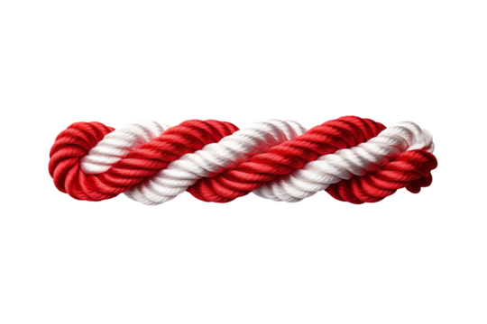 Red and white Christmas rope isolated on transparent background