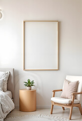 Mock up poster frame in airy Scandinavian kids room with reading corner template