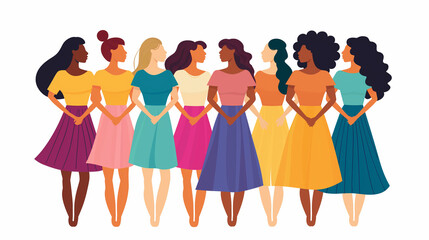 Illustration of diverse women standing together in unity in vector style