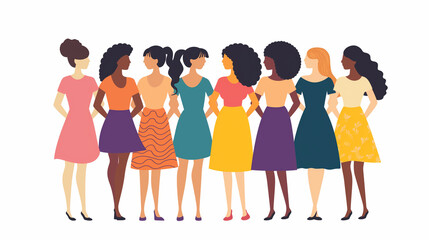 Fototapeta premium Illustration of diverse women standing together in unity in vector style